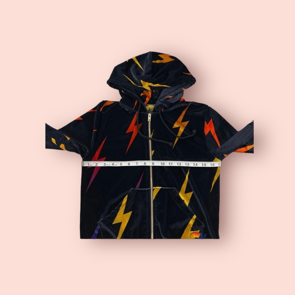 Aviator Nation Velvet Velour Lightning Bolt Repeat Hoodie Full Zip Black XS - Picture 5 of 7